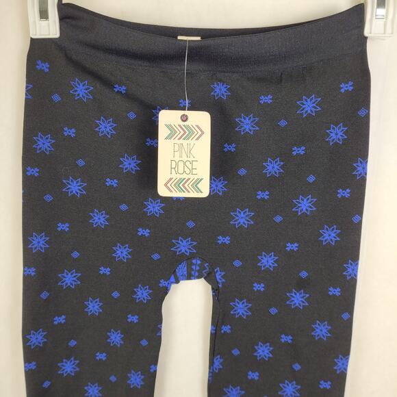 New Pink Rose black with blue snowflake fleece lined legging Size small - Picture 5 of 8